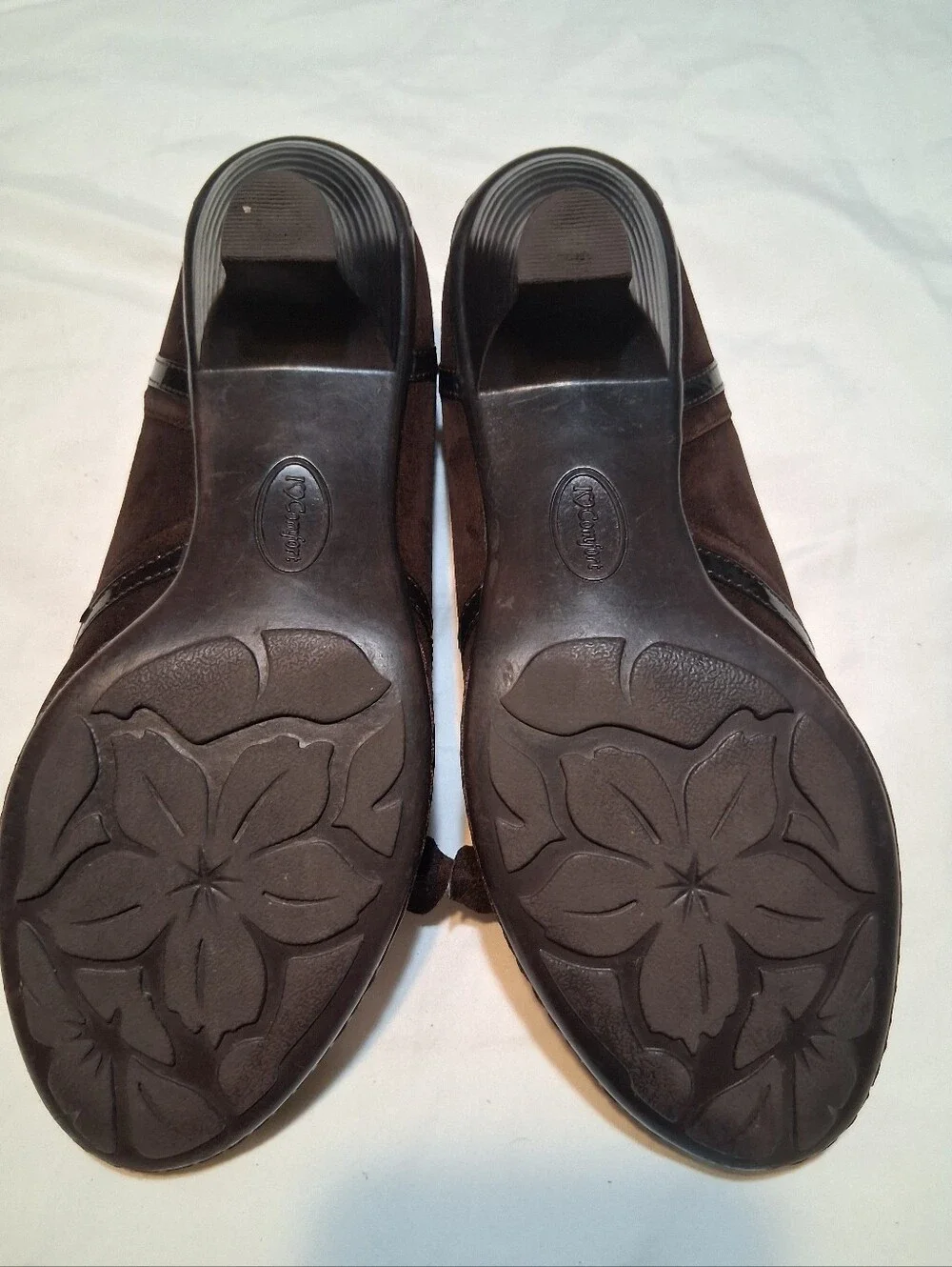 I Love Comfort Flora Brown Suede Leather Low Block Kitten Heels Flower Pumps 9M